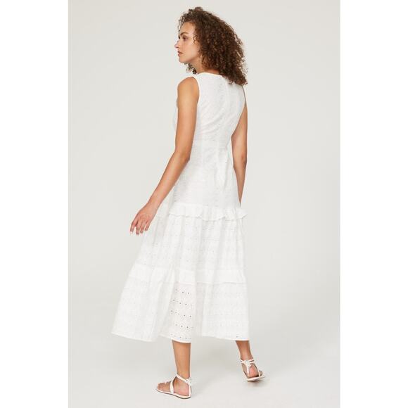 SLATE & WILLOW White Lace Eyelet Sleeveless 100% Cotton Midi Dress Size Medium - Picture 2 of 16